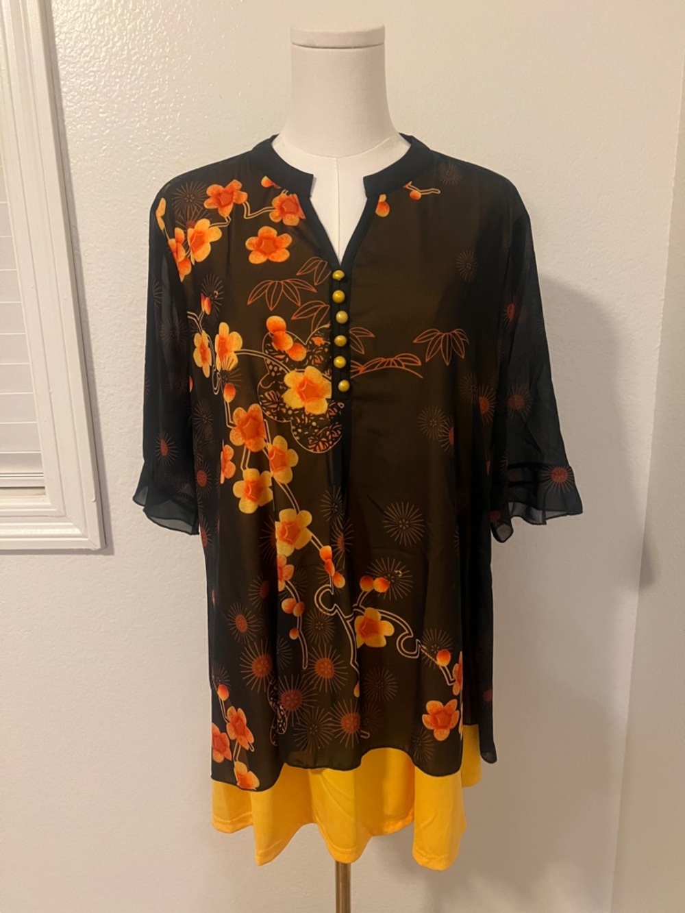 Women’s Black & Orange Floral Tunic Top